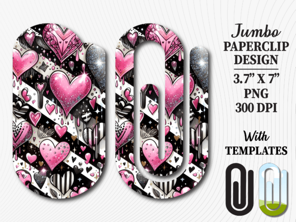 Black Pink Stripes Heart Jumbo Paperclip