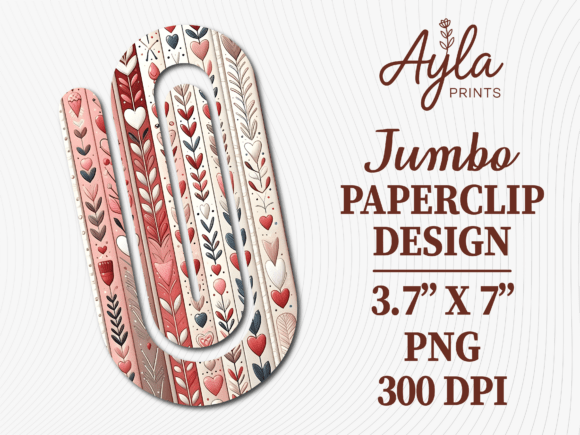 Boho Pink Heart Pattern Jumbo Paperclip