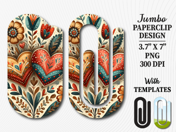 Folk Art Floral Hearts Jumbo Paperclip