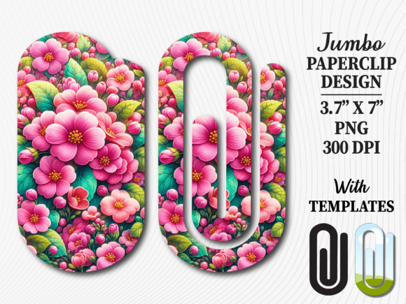 Transform Your Creative Projects with Bright Pink Flowers Jumbo Paperclip PNG Designs